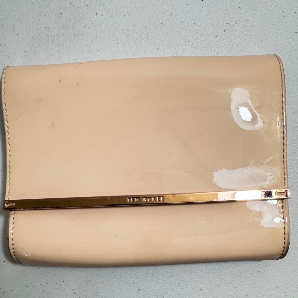 Ted Baker Patent Leather Clutch Bag Pale Pink Rose Gold Chain Detail OLDSTOCK